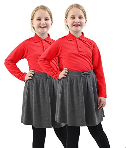 GW CLASSYOUTFIT 2X BoysGirls Plain Long Sleeve Polo School Shirts Uniform PE Top Kids Tops Shirt (11-12 Years, 2X Boys RED Long Sleeve)