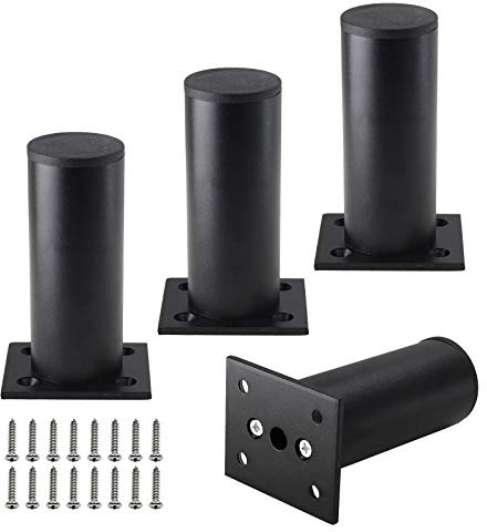 Kyuionty Set of 4 Furniture Legs 4 Inch, Adjustable Aluminum Alloy Cabinet Legs, Metal Round Sofa Support Foot, Adjustable Feet for Kitchen, Table, Cabinet, Shelves, 1.5 Inch Diameter