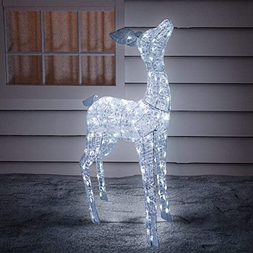 XL Acryl Hirschkuh Weihnachtsdekoration LED Hirsch Beleuchtung Figur Kaltweiß mit 120 LED Strombetrieb Außenbeleuchtung