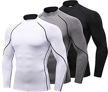 LANBAOSI 3 Pack/2Pack Mens Mock Turtleneck Compression Shirts Long Sleeve Sun Protection Shirts Cooling Workout Gym Tops Undershirt