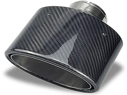 FRIGENN 1 Stück Auto Oval Schräg 90 * 150 mm Kohlefaser Auspuffblenden Glänzend Schwarz Auspuffspitzen Schalldämpferrohre