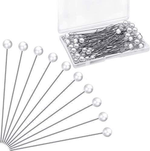 100 Stück Runde Faux Perle Kopf Nadeln,runde Kunstperlen,Hochzeit Perle Blumen Nadeln,runder Kopf, Faux Perle Kopf Nadeln für Nähen Handwerk, Hochzeit Dekorationen (Weiße)