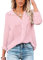 Baynetin Chemisier Femme Manches Longues/Courtes à col en V Blouse Élégant Décontracté avec Boutons Tunique Top du QuotidienTravail Chemises école de Bureau (Rose, XL)