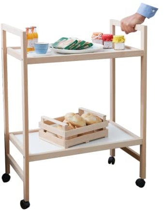 Carrello Multiuso, 2 Ripiani, 100% Legno Faggio, 34x60x83h cm, Con Rotelle, Made in Italy