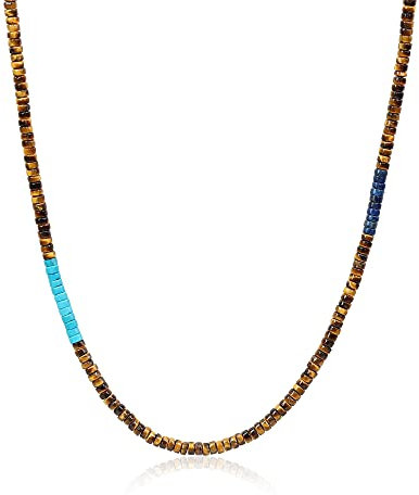 COAI Geschenkideen Herren Heishi Surfer Halskette Bohemian Stammes Kette aus Tigerauge Synthetischem Türkis Lapislazuli 50cm