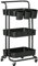 HOMCOM 3 Tier Utility Rolling Cart, Kitchen Cart with 3 Removable Mesh Baskets, 3 Hanging Box, 4 Hooks and Dividers for Living Room, Laundry, Garage, Black