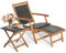 COSTWAY Chaise Longue en Rotin avec Repose-Pied Rétractable et Accoudoirs Charge 160KG, Bain de Soleil avec Table d'Appoint Carré Pliable Extérieur, pour Jardin Arrière-Cour
