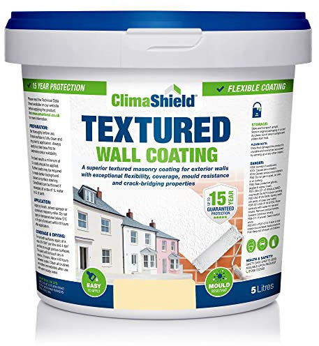 SmartSeal Textured Wall Coating - Waterproof 15yrs+ Breathable & Flexible - 12 Colours - Brick Stone Concrete & Render (Ivory Glow, 5 Litre)