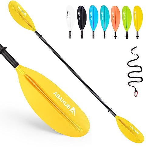 Abahub 3teilig Kajak Paddel Carbon verstellbar 220cm bis 240cm Doppelpaddel mit Paddelleine für Kajakfahren Ruderboot, Carbonschaft Kunststoff Klingen Schwarz/Weiß/Blau/Grün/Orange/Gelb/Türkis