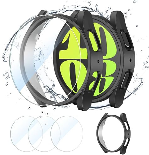 CAVN [3+1 Stück Schutzfolie Kompatibel mit Samsung Galaxy Watch 6 44mm, Wasserdichtes Glas Schutz +PC Schutzhülle Displayschutz Gehäuse Kompatibel mit Galaxy Watch 6 44mm