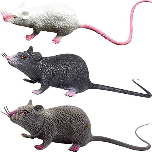 TOYANDONA 3Pcs Fake Rat Lifelike Mouse Model Toys, Realistic Plastic Mice Simulation Mouse Toys Funny Prank Stuff Halloween Decorations Novelty Gifts for Kids Adults