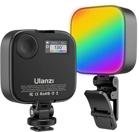Ulanzi U60 Lampe vidéo RVB, lumière LED portable pour appareil photo avec 360° couleur IRC ≥ 95 2500-9000 K, panneau LED 2500 mAh avec adaptateur griffe à dégagement rapide et clip Noir