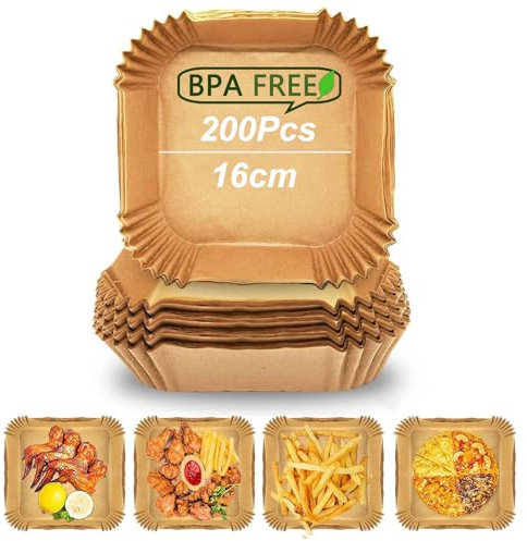 Air Fryer Liners, 200 PCS 16cm Air Fryer Disposable Paper Liner for 3-5L Air Fryer, Non-Stick Greaseproof Food Grade Parchment for COSORI, Ninja, Tower Air Fryer Accessories Microwave