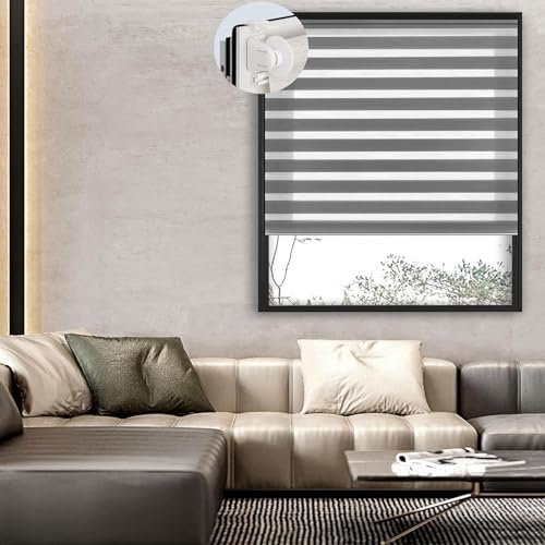 Thermorollo ohne Bohren 75 x 240 cm Sonnenschutz & Sichtschutz Duo Rollo Jalousie inklusive Montagematerial für Tür & Fenster, Dunkelgrau