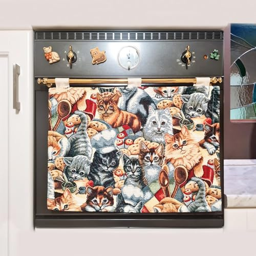 MAGIE DI CASA Copri Forno e fornelli Cucina Stoffa Copriforno Cucina Universale in Tessuto gobeline - Copriforno Primavera - Made in Italy (Gatti)