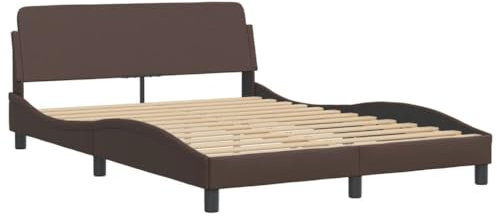 vidaXL Bettgestell Dover, Bett mit Lattenrost, Bettrahmen in Wellenform, Doppelbett Polsterbett Schlafzimmerbett, Braun 140x200cm Kunstleder