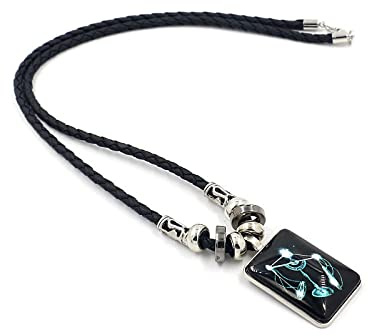 ALTCIRNMD Constellation Necklace for Women Men Black rectangular resin constellation pendant with leather chain 12 Constellation Zodiac Sign Necklace