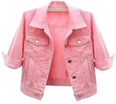 IQYU Giacca in jeans da donna color caramella, vestibilità rilassata, casual, jeans, Zjsjm-B-Rosa, XL