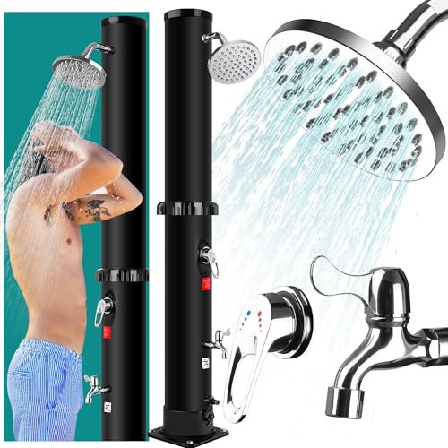 Qdreclod Ducha Solar Exterior, 35 litros Ducha Solar de Jardin con 360° Cabeza de Ducha y Grifo, Agua Caliente de hasta 60°C, sin Conexión Eléctrica, Ducha Piscina para Jardín, Camping, Negro