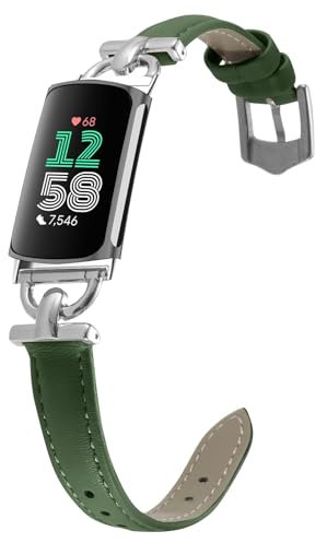 KoGiio Cuir Bracelet Compatible avec Fitbit Charge 6 / Fitbit Charge 5, Femme Boucle Métal en Forme de D Bracelet Remplacement Compatible avec Fitbit Charge 6 / Fitbit Charge 5 - Vert