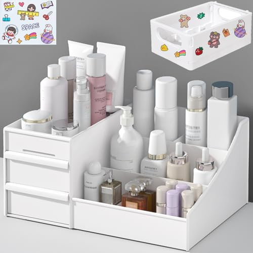 TEGOVE Organizador de Maquillaje,Caja Maquillaje Organizador,Organizador de Cosméticos,Organizadores de Maquillaje,Organizador Cosmeticos con 2 Cajones para Tocador Dormitorio Baño