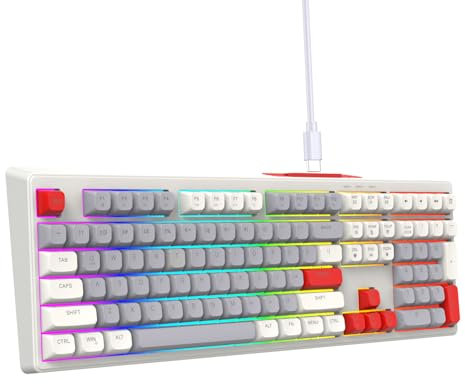 Elprico Tastiera da Gioco RGB, Tastiera Meccanica Cablata Silenziosa a 108 Tasti con 8 modalità di Illuminazione Tasti Plug and Play a Colori Misti, per PC Portatile (Grigio