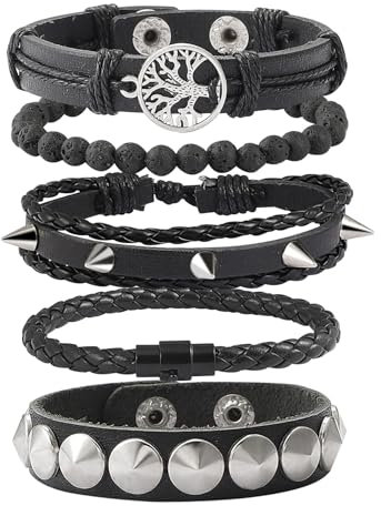 MILAKOO 5PCS Punk Nietenarmband Manschette PU Leder Schwarz Gothic Armband für Party Halloween