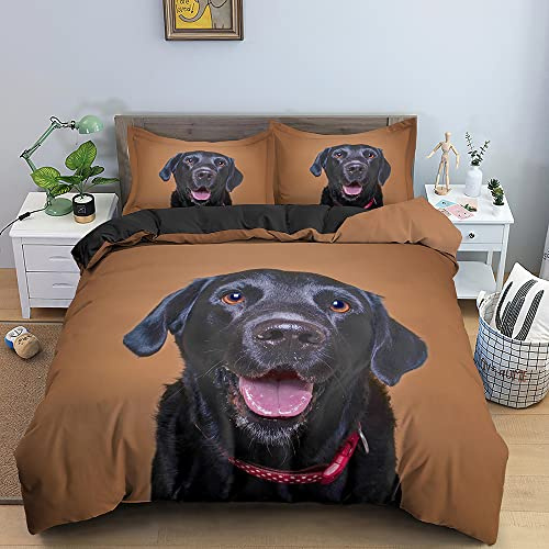 Bettwäsche 135x200cm 3Teilig Labrador Retriever Bettwäsche-Sets Schwarzer Labrador-Hund Kinder 3 Teilig Mikrofaser 3D Motiv Modern Bettdeckenbezug Mit Reißverschluss und 2 Kissenbezug 80x80cm