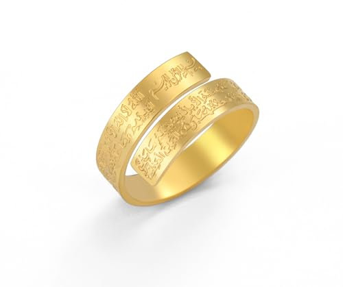 UNIFT Islamische Ayatul Kursi Ringe für Frauen Männer Edelstahl Muslimischen Koran Allah Arabisch Brief Openable Ringe Islam Eid Ramadan Geschenke (Gold)
