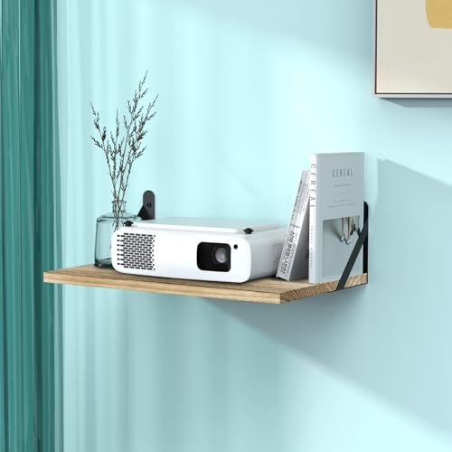 DAWASAPAT Projector Shelf, Projector Wall Mount Floating Shelf, Projector Mount, Deep Shelves with Large Storage for Living Room, Kitchen, Office, Bathroom, Bedroom Router Shelf with Cable Ties-Oak