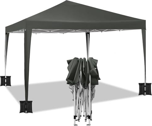 WOLTU Pavillon mit 4 Sandsäcke, Faltpavillon 3x3m, Gartenpavillon wasserfest stabil UV-Schutz, Pop Up Partyzelt Outdoor, höhenverstellbar, mit Tragetasche, Grau