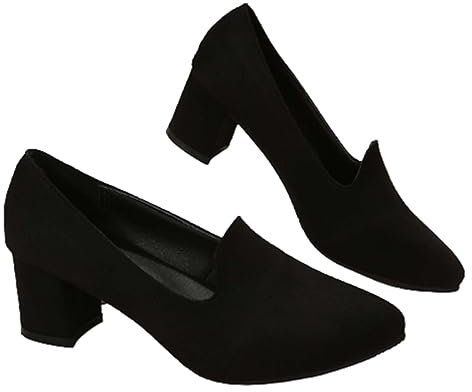 Ladies Canvas Pumps Extra Wide Shoes for Women Fashion Women's Low Heel Pointed Toe Casual Shoes Ladies Shoes Comfortable Casual Shoes Wide Fitting Shoes for Women UK Womens Black Shoes (Black, 7)