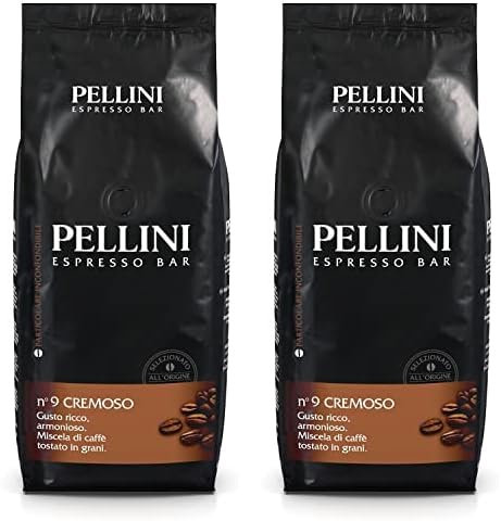 Pellini N.9 Cremoso, Caffè in Grani per Espresso 1kg, Miscela Arabica e Robusta dal Gusto Ricco e Armonioso, Caffè in Chicchi a Tostatura Media (Confezione da 2)