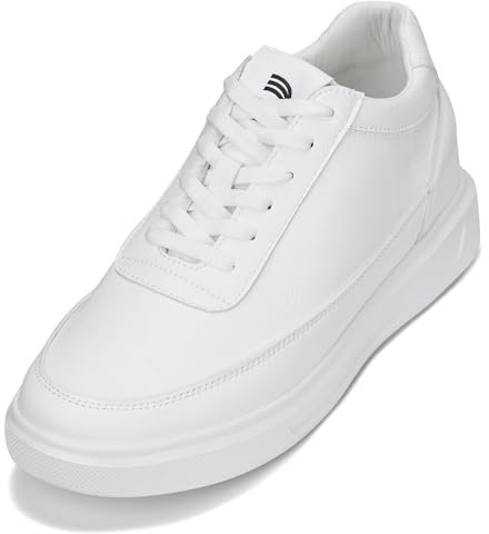 CALTO Herren unsichtbare Höhenerhöhung Schuhe – Reinweiße, leichte Schnürschuhe aus Leder – 7,1 cm größer – X1647 – Größe 43 D(M) US