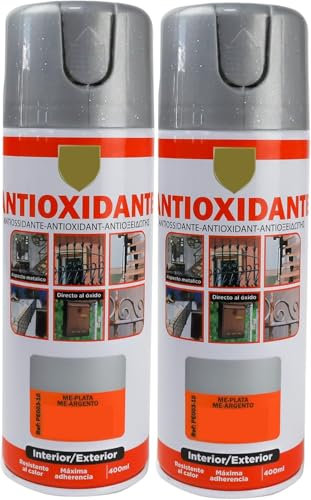 MORE FREE-Pintura Spray Antioxidante Metalizada Plata 400 Ml para las Superficies de Metal, Hierro y Aluminio,Pack de 2 Unidad