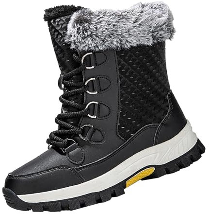 Generico Chaussures d'hiver imperméables coupe-vent pour femmes | Bottes à la mode pour femmes Offre Bottes Fourrure à lacets Baskets en plein air Randonnée Bottes Courtes Femme Casual Après-ski, Noir
