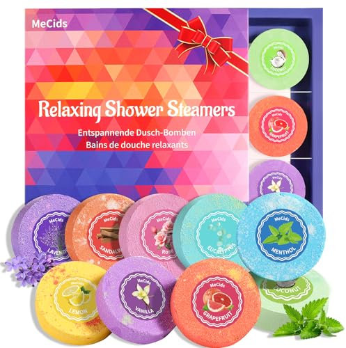 MeCids Duschbomben Set Dusche Dampfer Aromatherapie Duschtabletten mit ätherischen Ölen, Home Spa Bad Dampfer Set für Weihnachten Geburtstag Mutters Valentinstag (9-Pack)