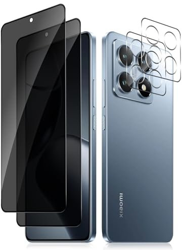 HinZann Protector de Pantalla Privacidad para Xiaomi 14T 5G, [2+2 Piezas] Anti-Espía Cristal Templado + Protector de Lente Cámara, 9H Dureza, Anti-Espía Película para Xiaomi 14T 5G