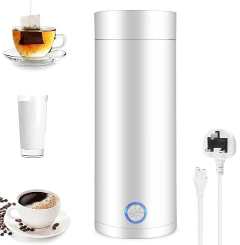 Small Travel Kettle Electric, 400ML portable Electric Travel Kettle, 3 in 1 Electric Heating Cup, Fast Boil and Auto Shut Off Heating Mug for Tea, Coffee, Stainless Steel Kettle for Travel (WHITE)