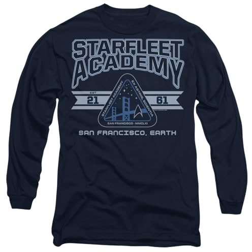 Star Trek Starfleet Academy Earth Mens Long Sleeve T Shirt, Navy, Large