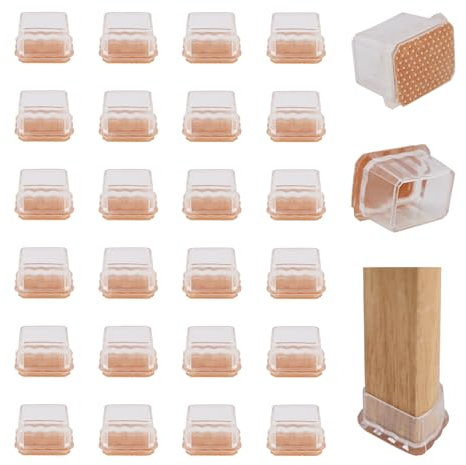 COEWUR 24 Pièces Protection Pied de Chaise Rectangulaire Embout de Chaise Transparent Patin de Chaise avec Coussinets en Feutre (Applicable Longueur 33-40mm, Largeur 24-30mm)