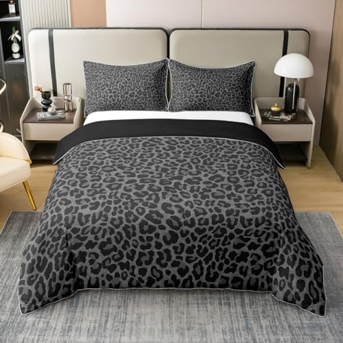 Afrikanische Geparden 100% Baumwolle Tröster Abdeckung,Leopard Drucken Bettbezug 220x240 für Kinder Erwachsene,Graue Tierhaut Bett Set,Wildlife Bettwäsche Set mit 2 Kissenbezüge Schlafzimmer Dekor