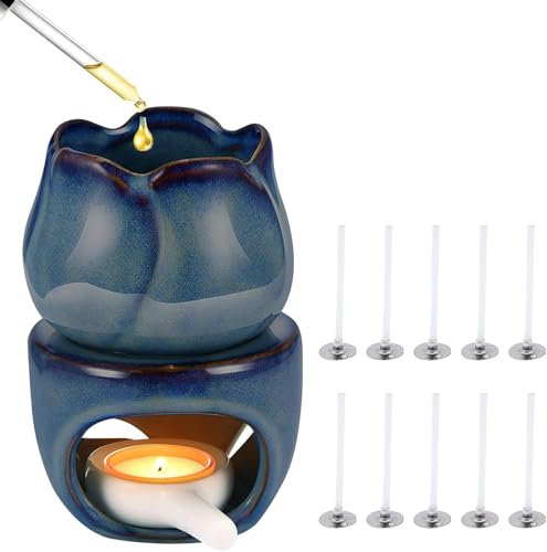 UOCAI Lampe aromatique pour huiles essentielles avec cuillère à bougie et ligne de bougie, lampe à parfum, bougie chauffe-plat, brûleur pour huiles parfumées, lampe parfumée en céramique, lampe