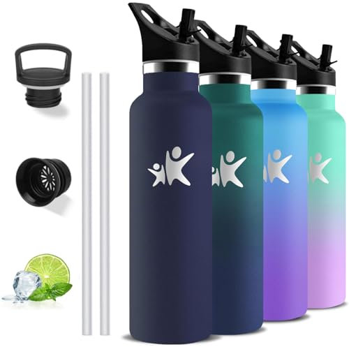 Botella Agua Acero Inoxidable, Botella Termica 1 litro, sin BPA, Cantimplora con Pajita, A Prueba de Fugas, Garrafa Termica, Doble Aislamiento, Cantimplora Acero Inoxidable para la Yoga, Senderismo