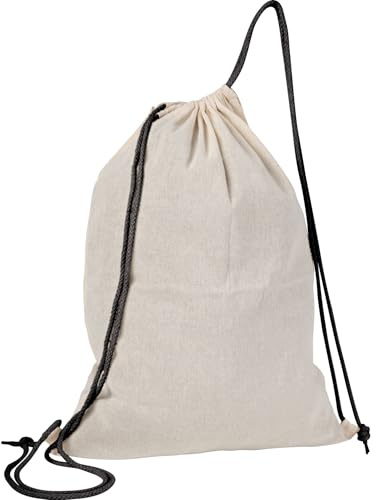 Baumwolle Gymbag / Sportbeutel / Turnbeutel / weiß mit schwarzen Kordelzügen