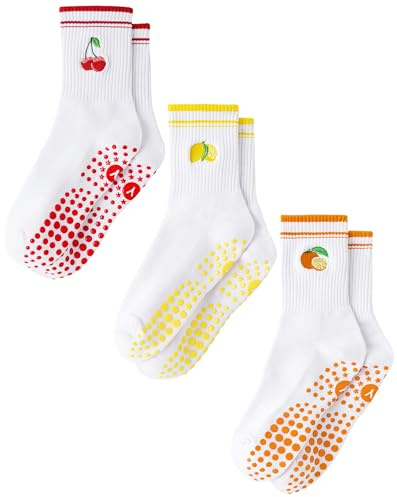 Yawlsow Pilates Socken für Damen Rutschfeste Yoga Grip Stoppersocken | mit Noppen niedlich und bequem für Reformer Ballett Barre Tanz Trampolin Krankenhaus Fitness Zuhause Atmungsaktiv