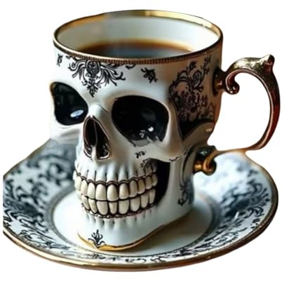 QUXVUIS Service à thé gothique Pour aux accents dorés exquis, ensemble de tasses à tête de mort unique pour des goûters élégants et des cérémonies café quotidiennes, UN, Apportez une assiette