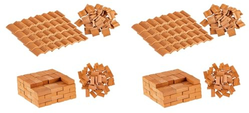 ISTOVO 400Pcs Mini Bricks&Roof Tiles Model Building Set Fake Red Bricks Landscaping Bricks Dollhouse DIY Garden Accessories