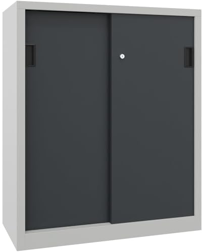 kaiserkraft | Schiebetürenschrank | Höhe 1200 mm | Vollblechtüren | BxT 1000 x 600 mm | mit 2 Fachböden | Tür anthrazit