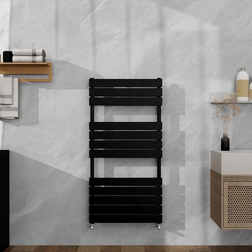 SLINE SANITARY 1200x600mm Black Heated Towel Rail Flat Panel Bathroom Central Heating Ladder Radiator